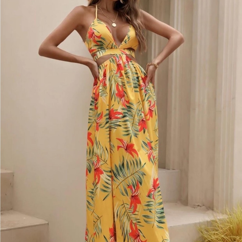 Vestido de muslo con abertura con de espalda abierta con nudo de cuello talla L